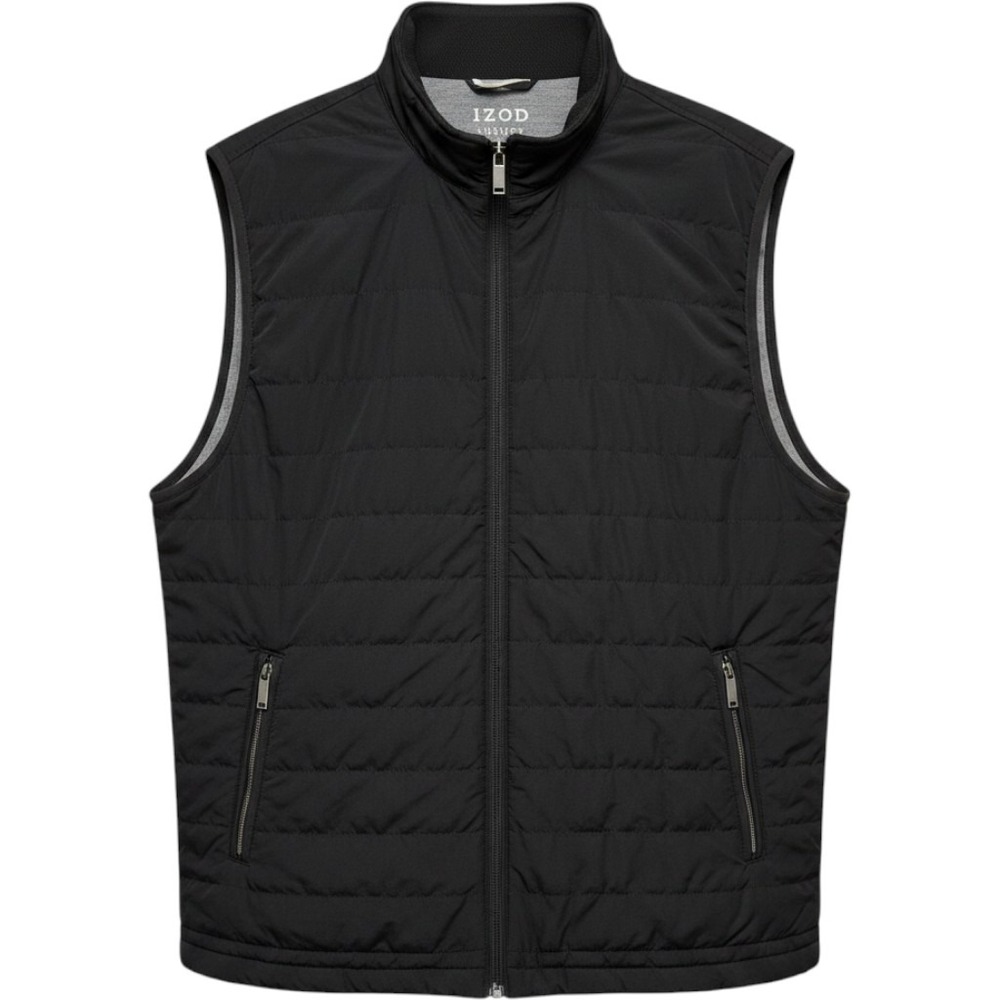 IZOD Luxury Classics Mens XL Black Quilted Full Zip Mock Neck Vest Jacket